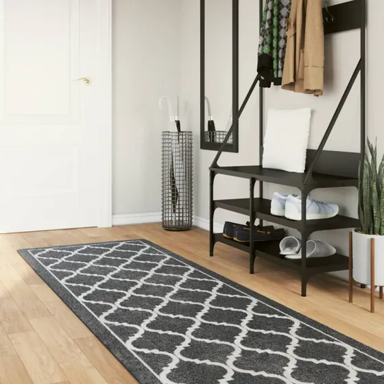 Gulvtæppe 80x300 cm vaskbart skridsikkert sort/hvid