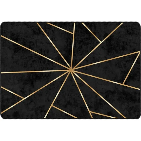 Gulvtæppe 160x230 cm vaskbart skridsikkert – sort/guldfarvet