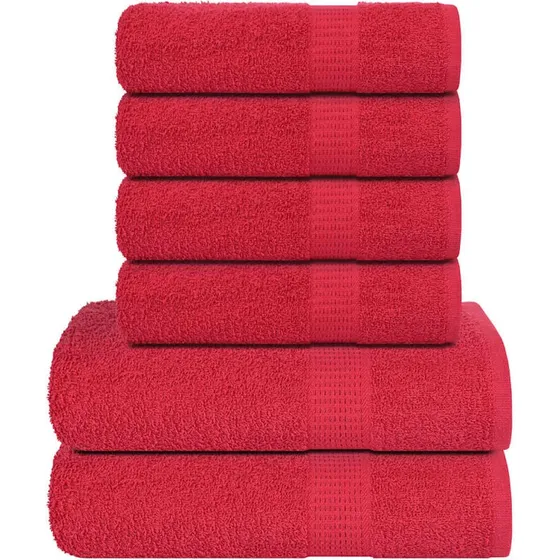 Håndklædesæt 6 dele 360 g/m² - Rød (100% bomuld)
