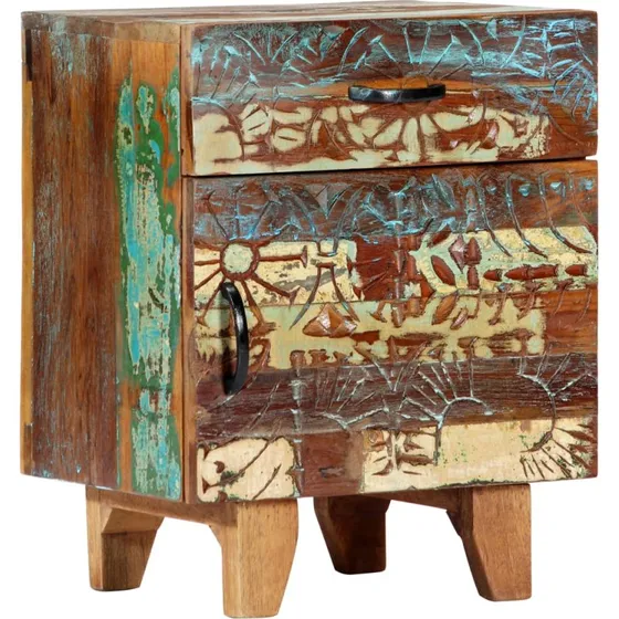 Håndskåret sengeskab 40x30x50 cm i massivt genbrugstræ