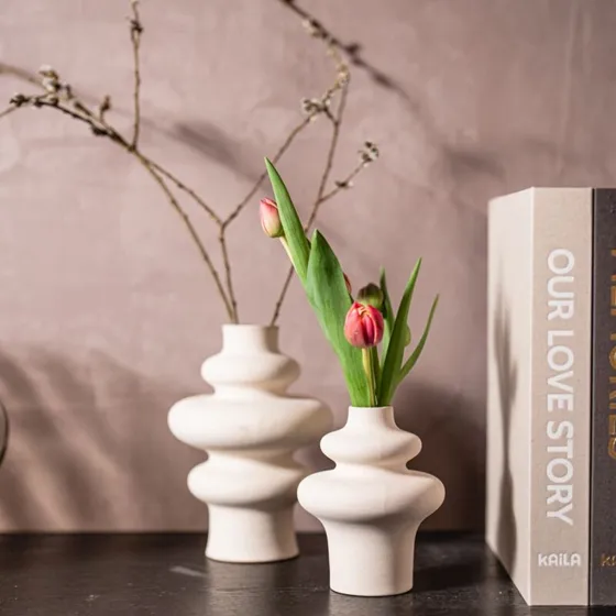 Olsen Home Snoet keramikvase, 2 stk - hvid