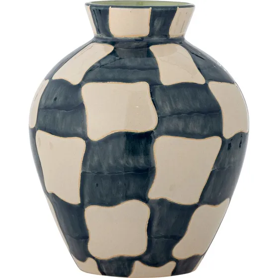 Bloomingville Check vase - håndmalet blå stentøj