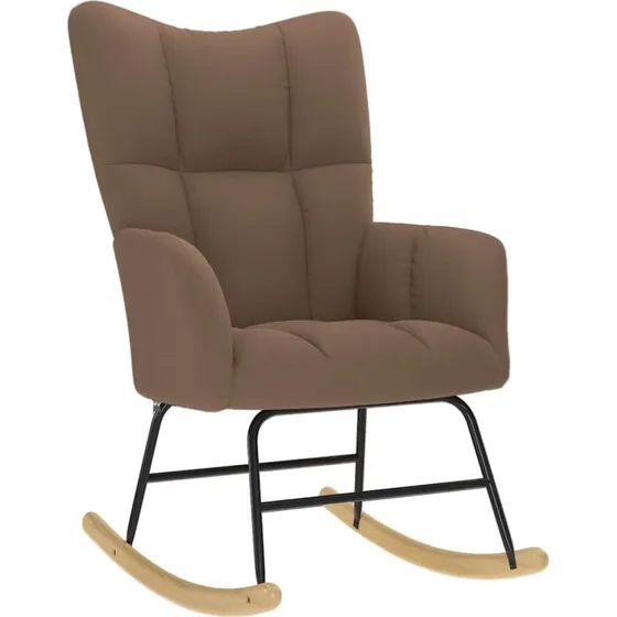 Gyngestol i brun polyester med træ- og metalstel