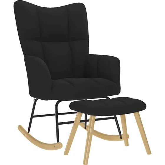 Gyngestol med fodskammel i sort stof