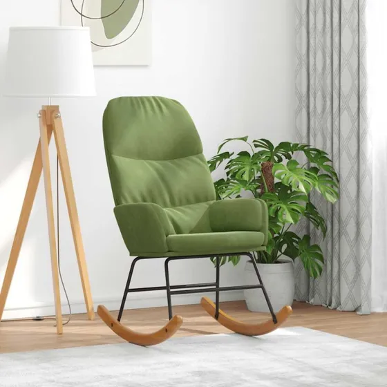 Gyngestol i fløjl, lysegrøn – komfortabel loungestol