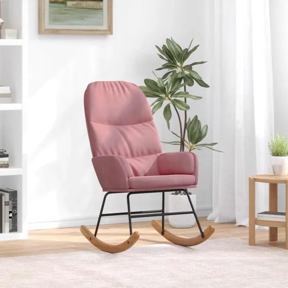 Gyngestol i fløjl lyserød – komfortabel loungestol