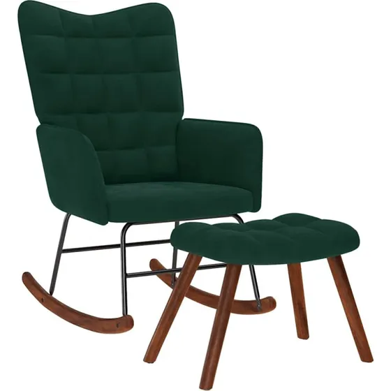 Gyngestol med skammel i mørkegrøn fløjl