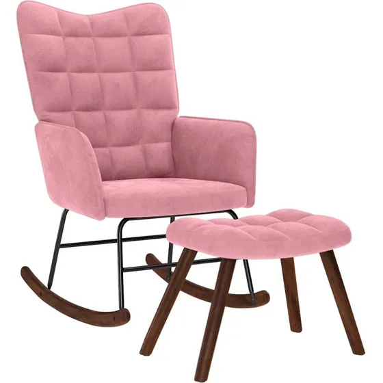 Gyngestol med fodskammel i lyserød fløjl