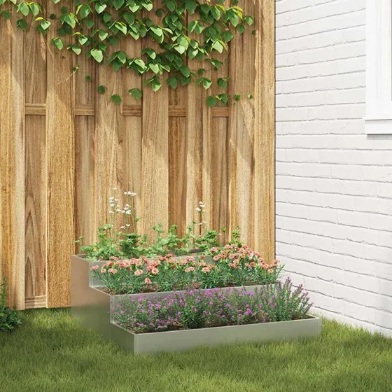 Blomsterkrukke i galvaniseret stål 90×90×35 cm, sølv