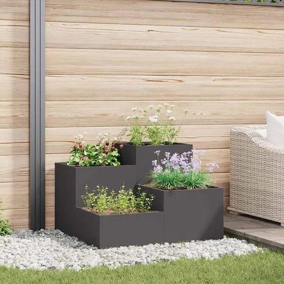 Sort rektangulær stål plantekrukke 80×80×60 cm