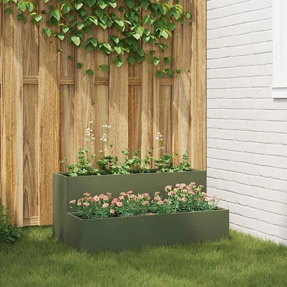 Olivengrøn metal plantekasse 100×60×45 cm
