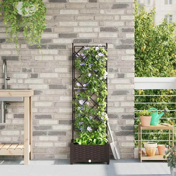 Brun rektangulær havekrukke m. espalier 40x40x125,5 cm