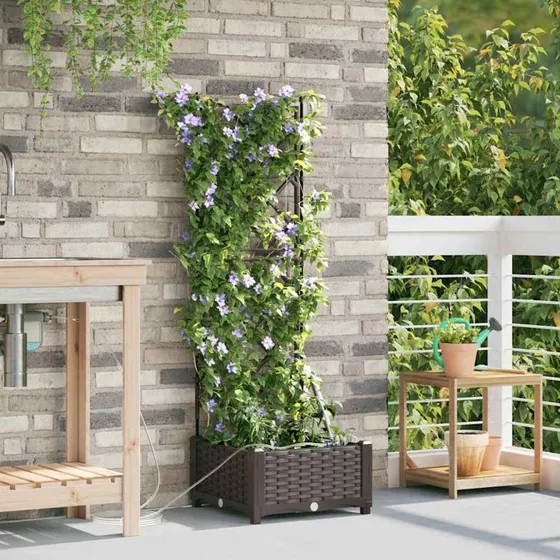 Høj rektangulær plantekasse i stål 40x40x126 cm – Brun