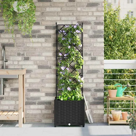 Sort havekrukke med espalier 40x40x143 cm