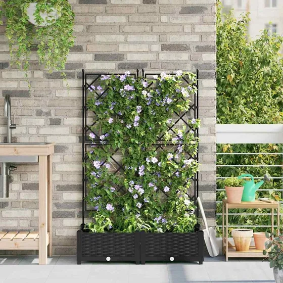 Havekrukke med espalier 2 stk Sort 80×40×125,5 cm