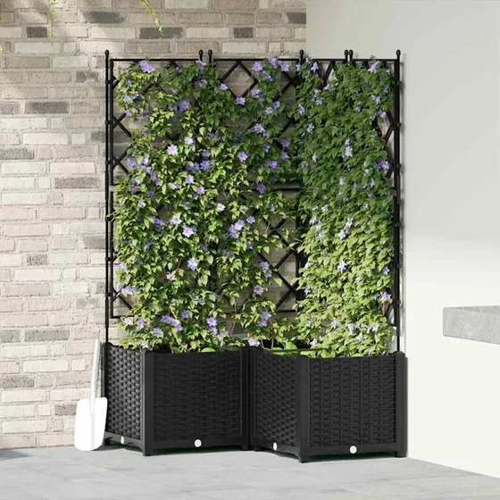 Sæt 3 sorte havekrukker med espalier 80x80x143 cm