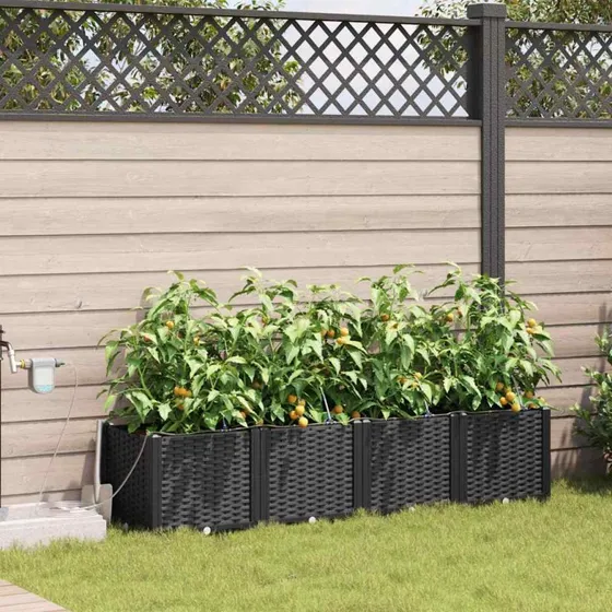 Sort rektangulær plantekasse i stål 160x40x37,5 cm (4 stk)