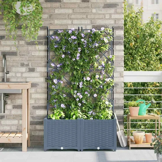 Havekrukke med espalier 2 stk, lysegrå 80x40x143 cm
