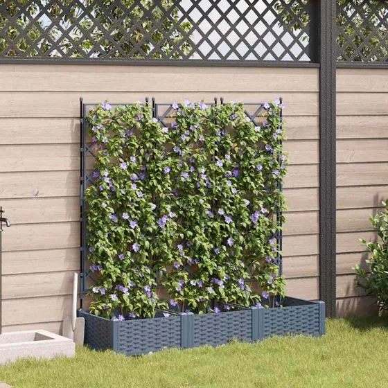 Set 3 Lysgrå Havekrukker med Espalier 120x40x125,5 cm