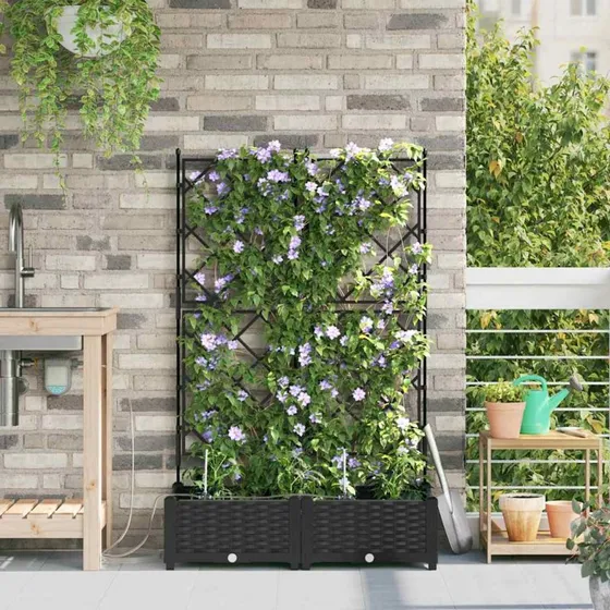Sort rektangulær plantekasse i stål 80x40x126 cm (2 stk)