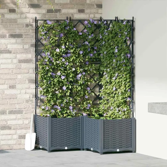 3-pak Lysgrå Havekrukker med Espalier 80x80x143 cm