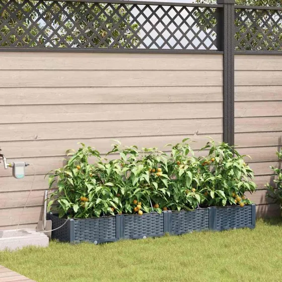 Lysegrå rektangulær plantekasse i stål 160x40x22 cm