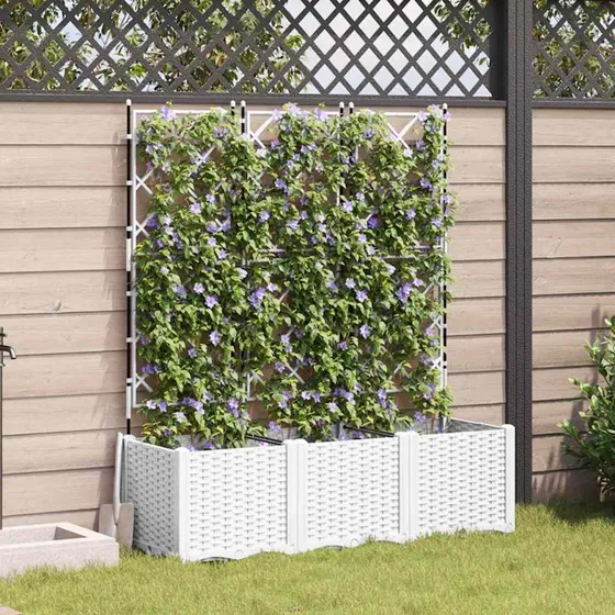 Hvid havekrukke med espalier 3 stk 120x40x143 cm