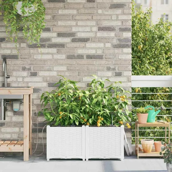 Hvid selvvandende plantekasse i stål 2 stk (80×40×37,5 cm)