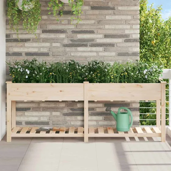 Plantekasse i massivt fyrretræ beige 203×53×76,5 cm