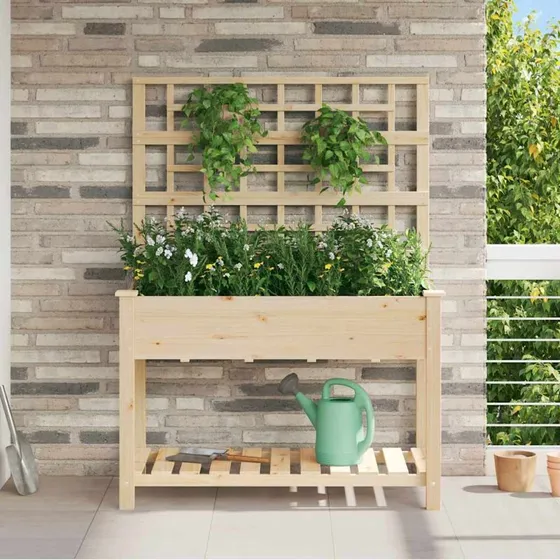 Rektangulær havekrukke i massivt fyrretræ, beige 115×60,5×153 cm