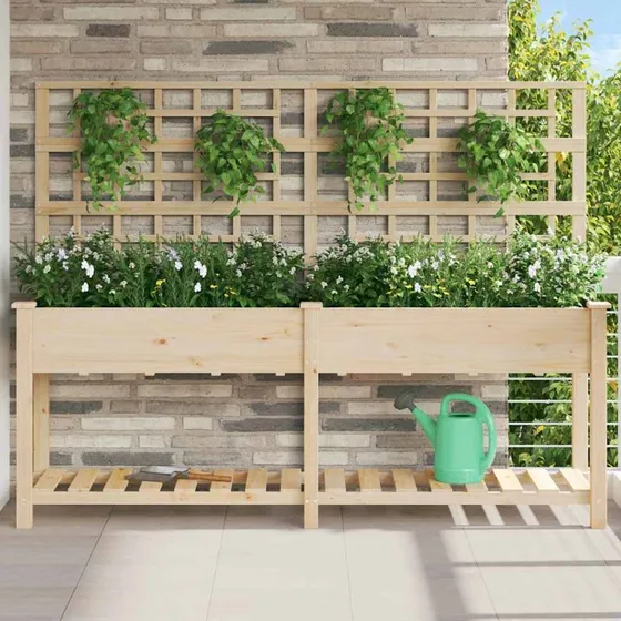 Rektangulær havekrukke med hylde & espalier, beige 203,5 cm