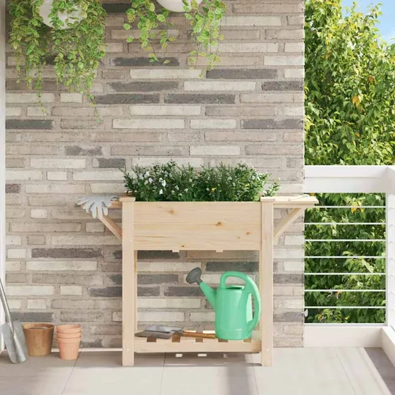Blomsterkrukke i massivt fyrretræ 111x37x76,5 cm - Beige