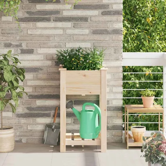 Beige Plantekasse i Massivt Fyrretræ 45x45x76,5 cm