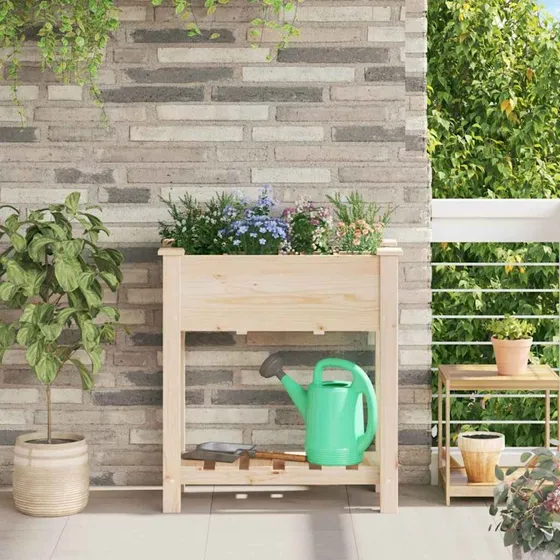Plantekasse i massivt fyrretræ beige 71x37x76,5 cm