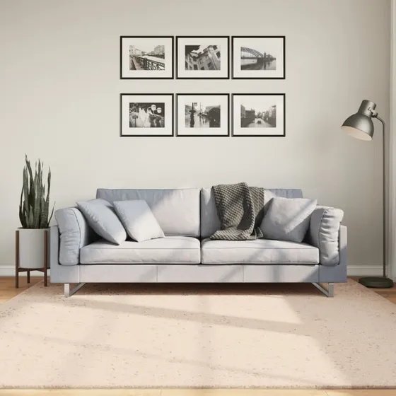 HUARTE gulvtæppe 200x200 cm - kort luv, vaskbart, beige