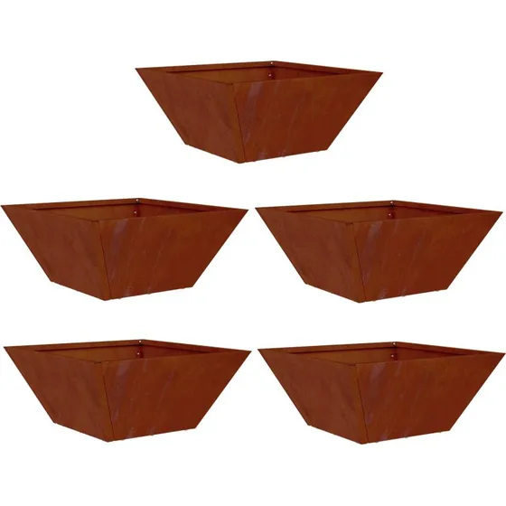 Cortenstål Plantekasser 5 stk 35×35×15 cm - Rusten