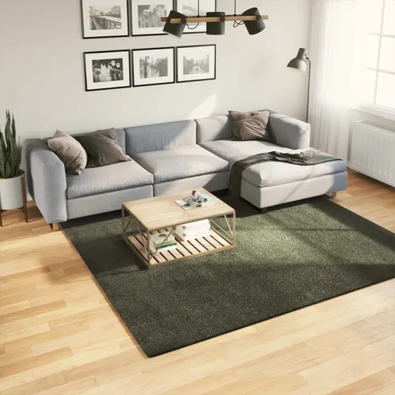 HUARTE gulvtæppe 240x240 cm kort luv - vaskbart skovgrøn