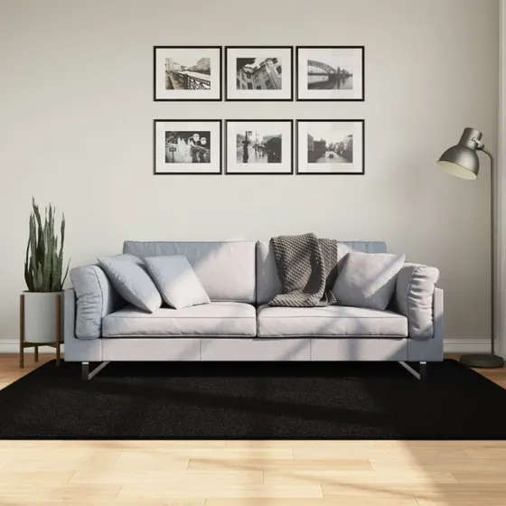 HUARTE gulvtæppe 140x200 cm kort luv – sort, vaskbart