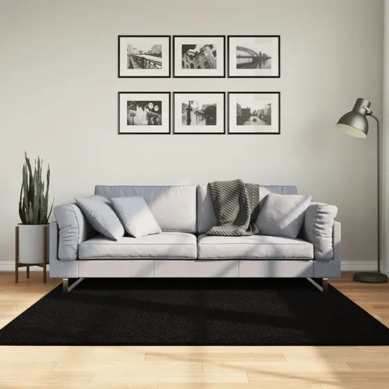 HUARTE gulvtæppe 160x160 cm kort luv – vaskbart, sort