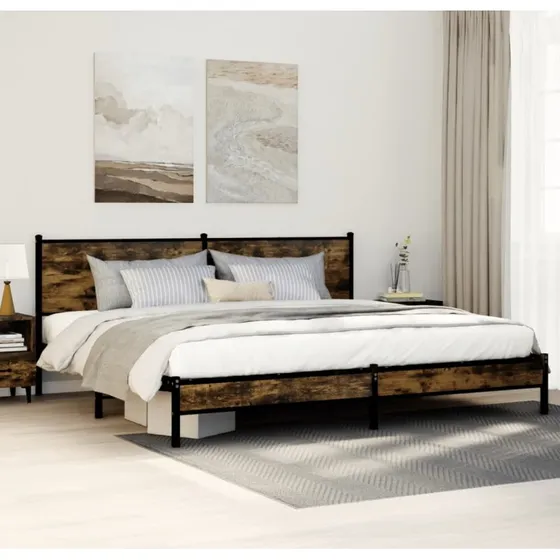 Sengeramme 200x200 cm i metal - røget egetræsfarve