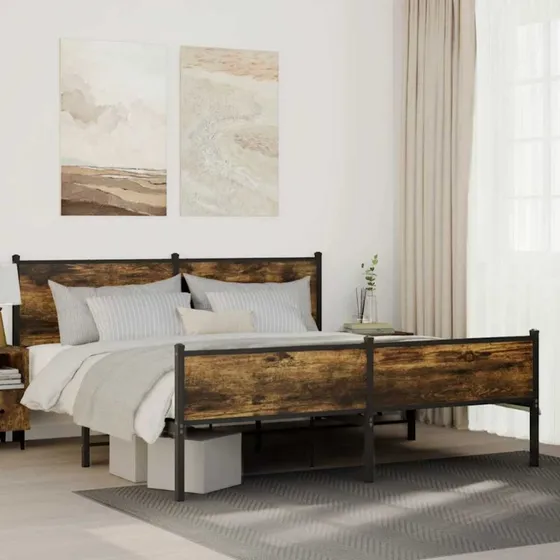 Sengeramme 180x200 metal i røget egetræsfarve - uden madras