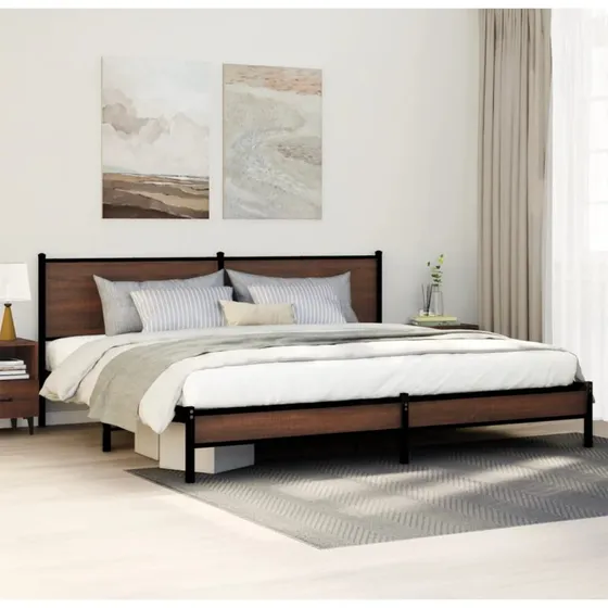 Sengeramme i metal 193x203 cm – brun egetræsfarve