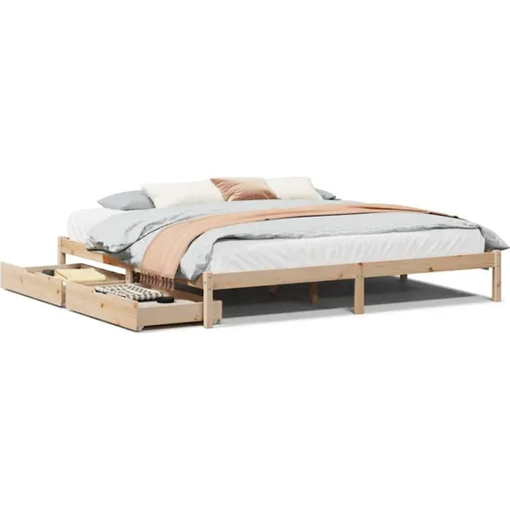 Sengeramme 200x200 cm i massivt fyrretræ med opbevaring