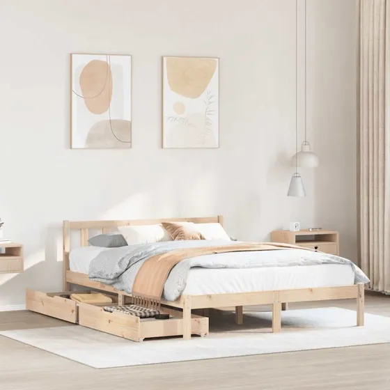 Sengeramme 135x190 cm i massivt fyrretræ, hvid