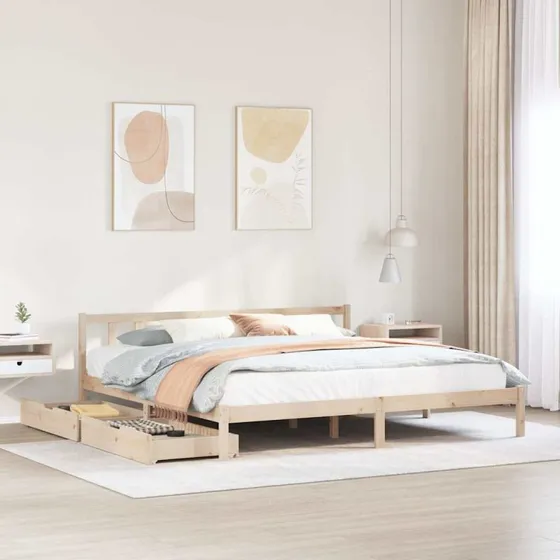 Sengeramme 180x200 cm i massivt fyrretræ med skuffer