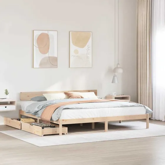 Sengeramme 180x200 cm i massivt fyrretræ med skuffer