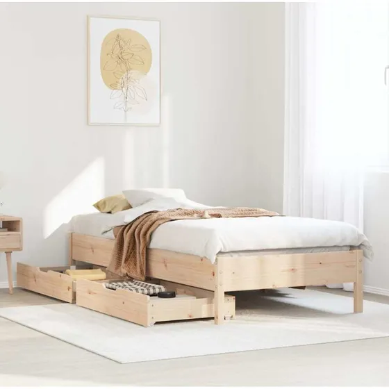 Sengeramme i massivt fyrretræ 75x190 cm med opbevaring