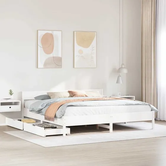 Sengeramme 200x200 cm massivt fyrretræ - hvid
