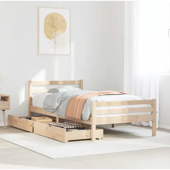 Sengeramme i massivt fyrretræ 100x200 cm med opbevaring