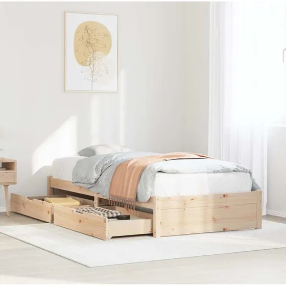 Sengeramme i massivt fyrretræ 75x190 cm med opbevaring